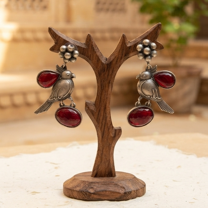 Monalisa stone flower studs earrings with bird