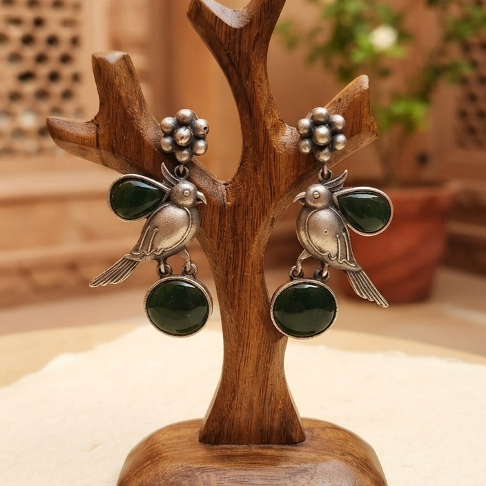 Monalisa stone flower studs earrings with bird