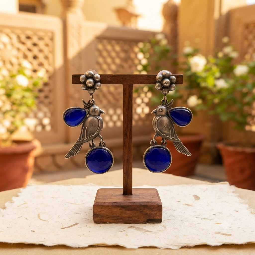 Monalisa stone flower studs earrings with bird