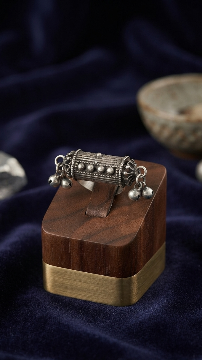 German silver ring with ghungroo