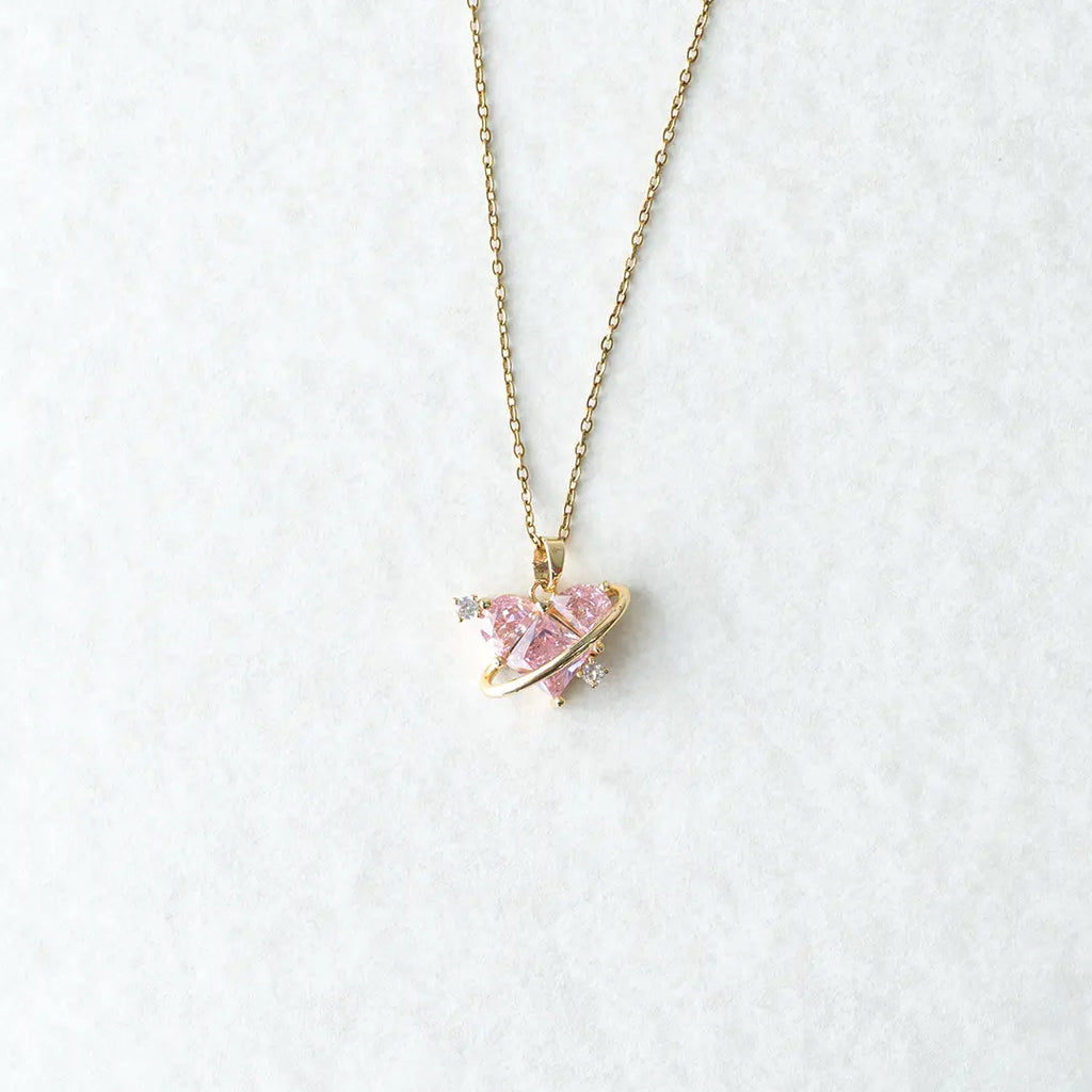 Pink crystal Heart Planet Pendant