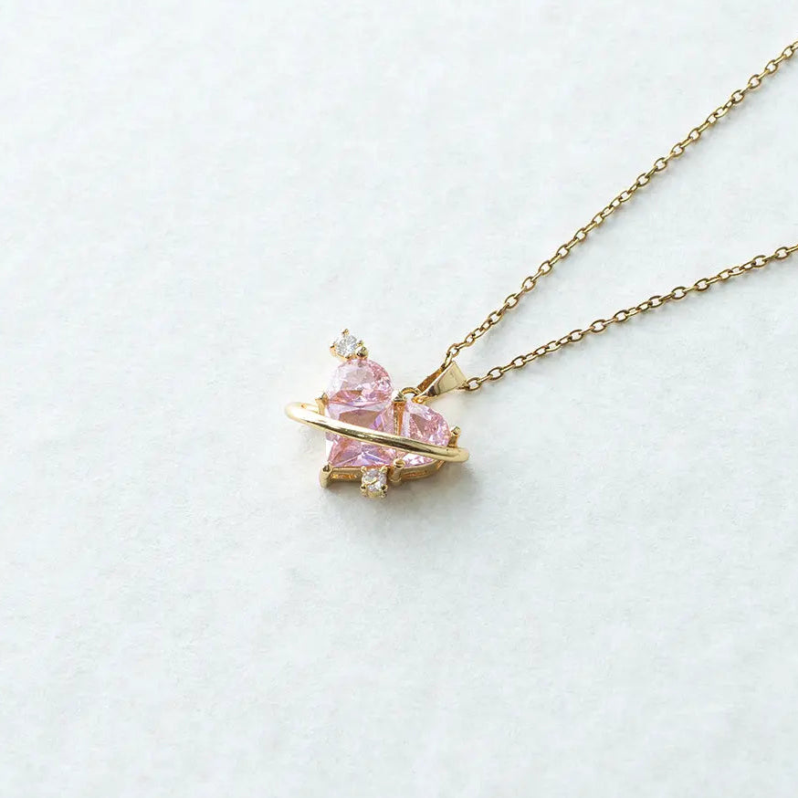 Pink crystal Heart Planet Pendant