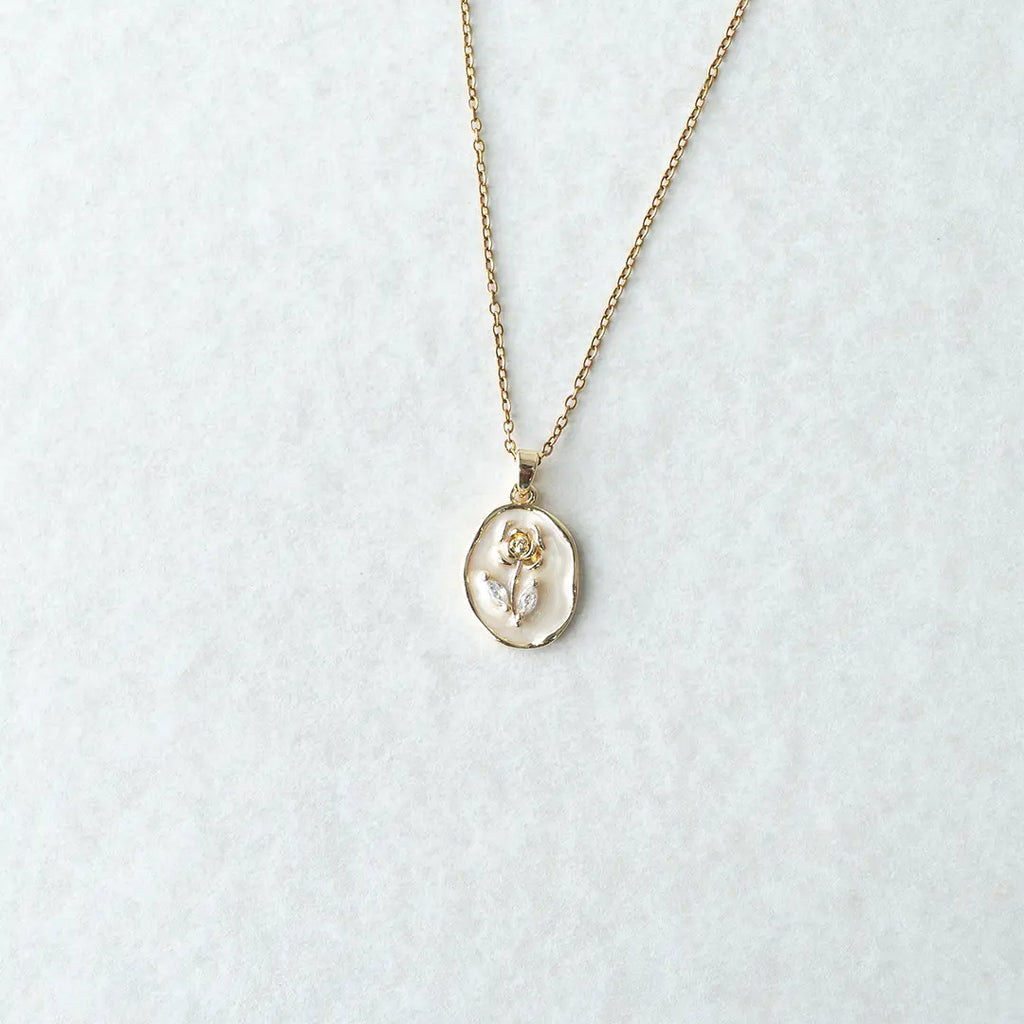 3D Pearl White Rose Pendant