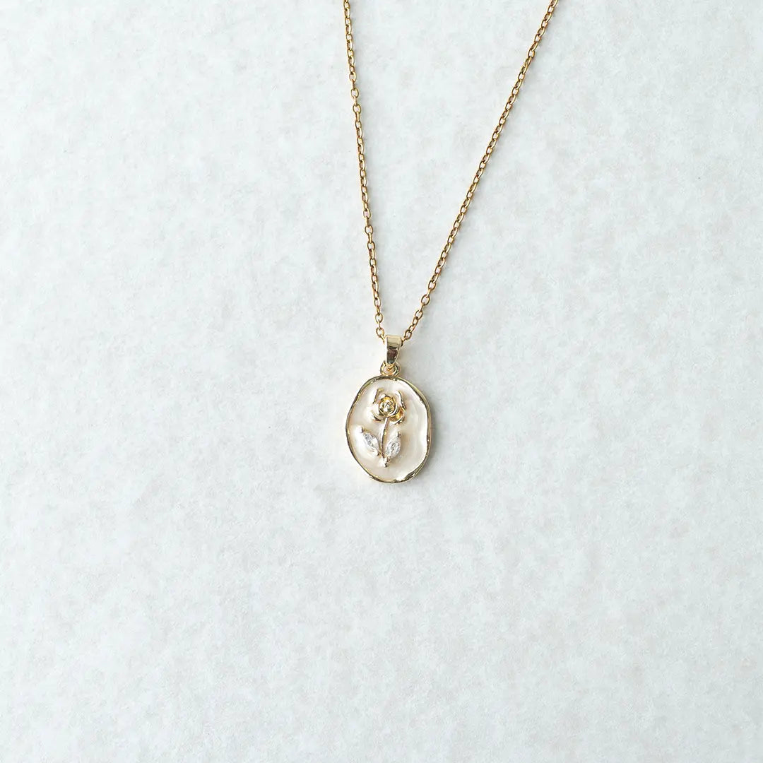 3D Pearl White Rose Pendant