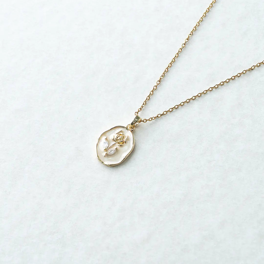 3D Pearl White Rose Pendant