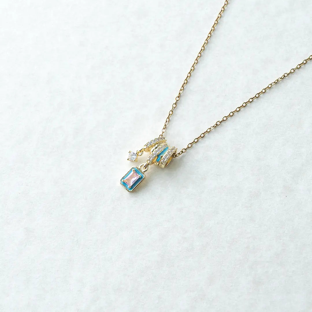 Minimalist Bule Enamel & CZ Drop Charm Pendant