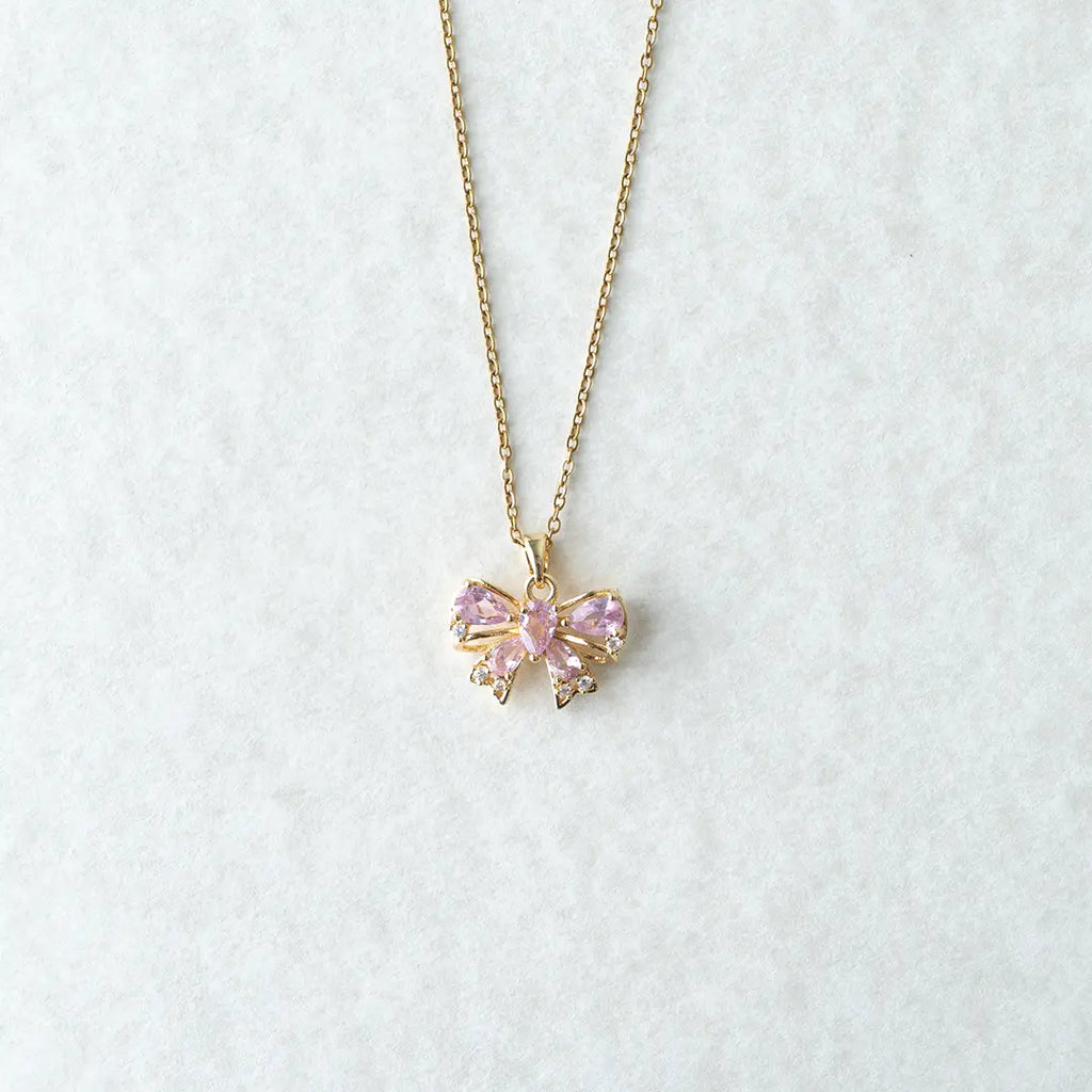 Pink Crystal Bow Pendant