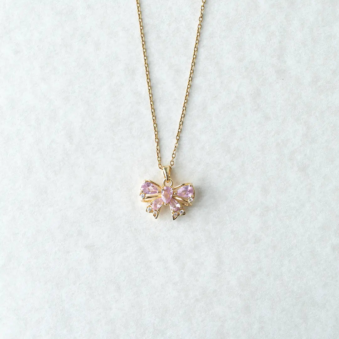 Pink Crystal Bow Pendant