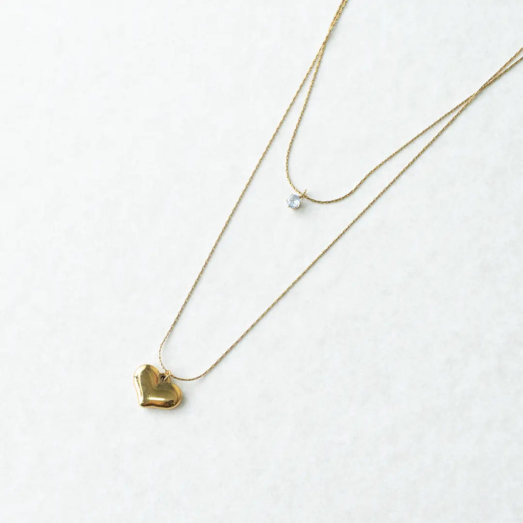 Double Layard Minimal Stone Heart Pendant