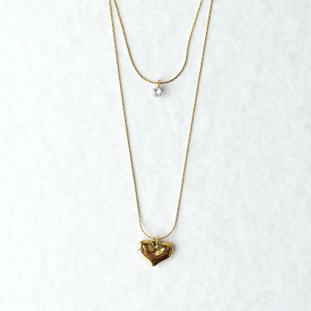 Double Layard Minimal Stone Heart Pendant
