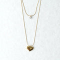 Double Layard Minimal Stone Heart Pendant