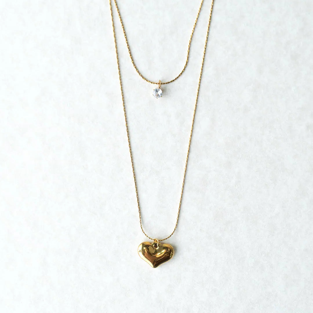 Double Layard Minimal Stone Heart Pendant