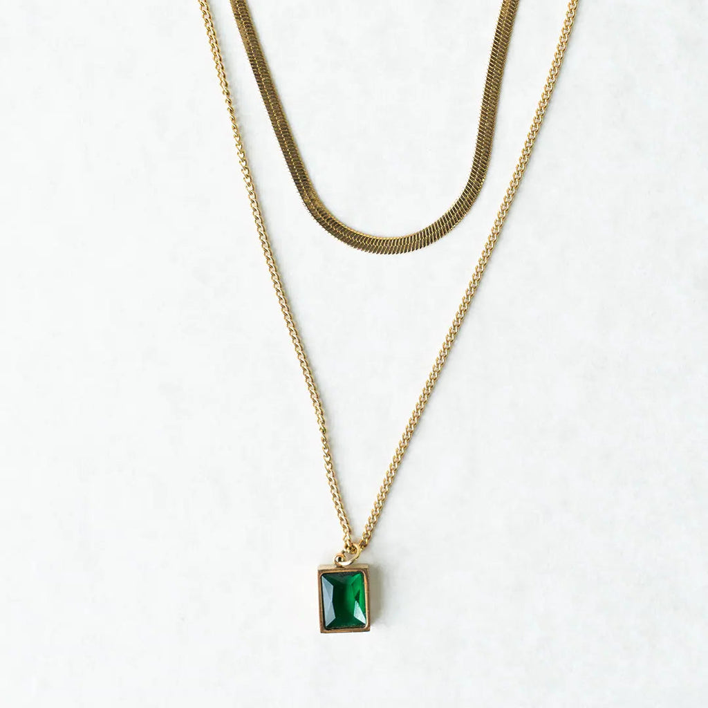 Double Layard Rectangular Emerald Green Crystal Pendant