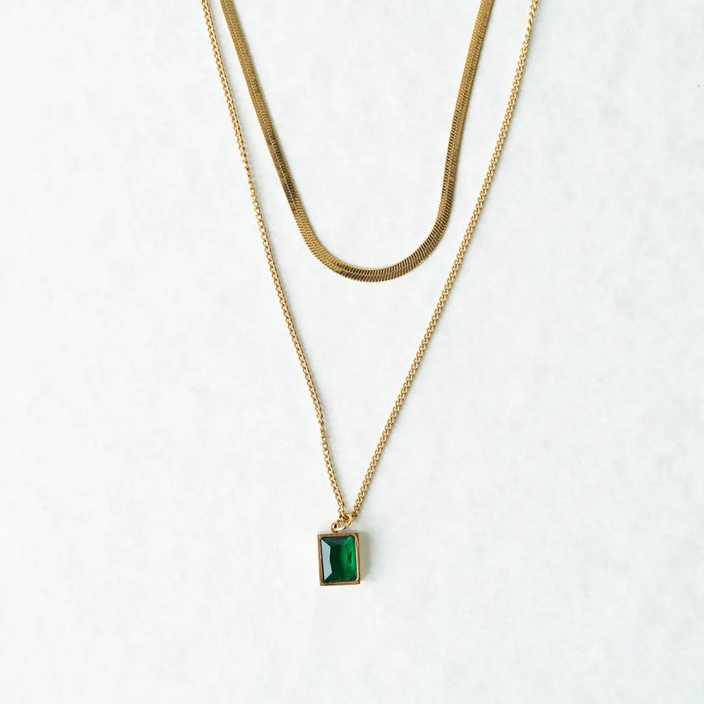Double Layard Rectangular Emerald Green Crystal Pendant