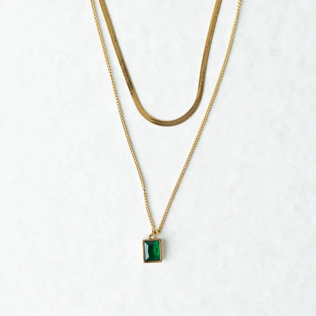 Double Layard Rectangular Emerald Green Crystal Pendant