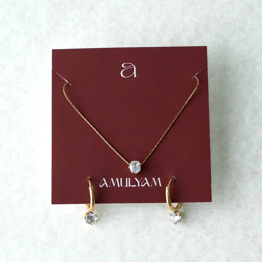 Solitaire Stone & Matching Hoop Earrings