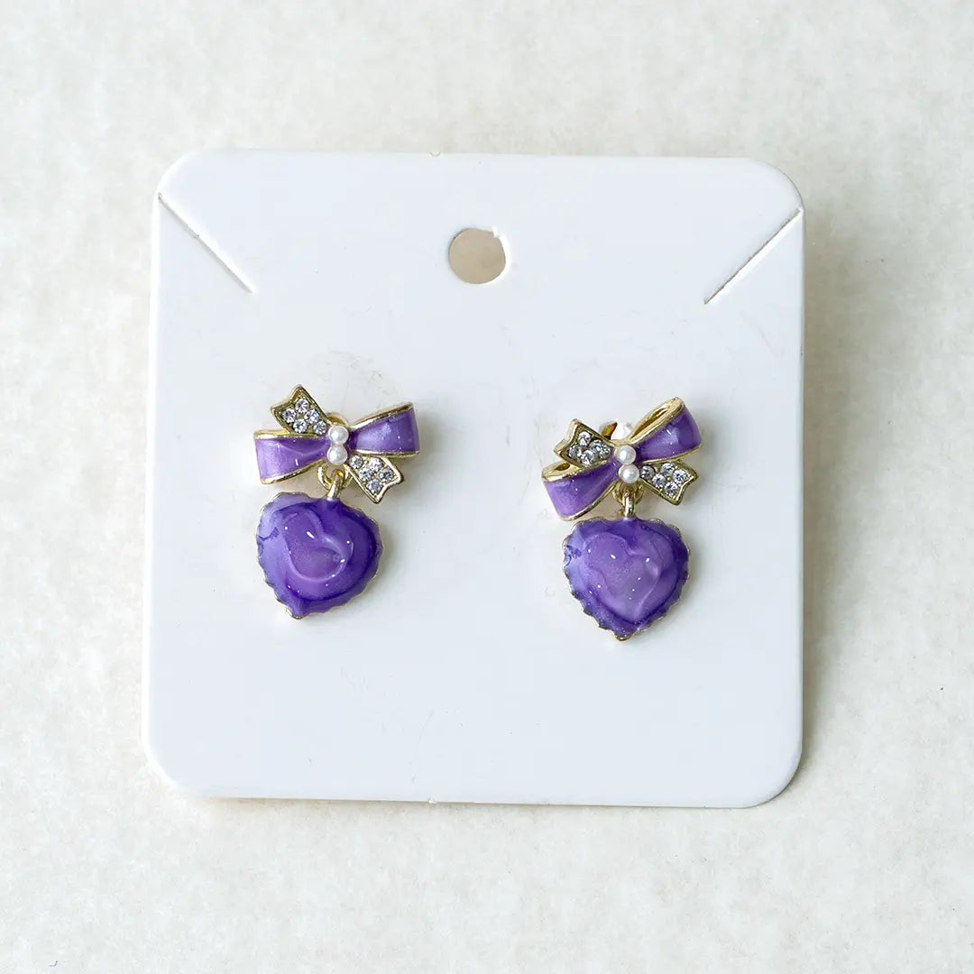Lavender Heart Bow Earrings