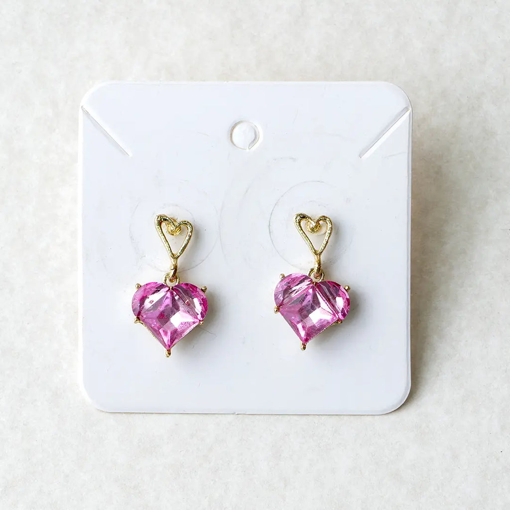 Pink Heart Crystal Earrings