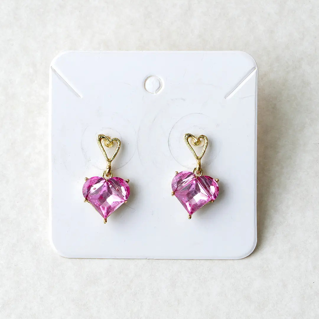 Pink Heart Crystal Earrings
