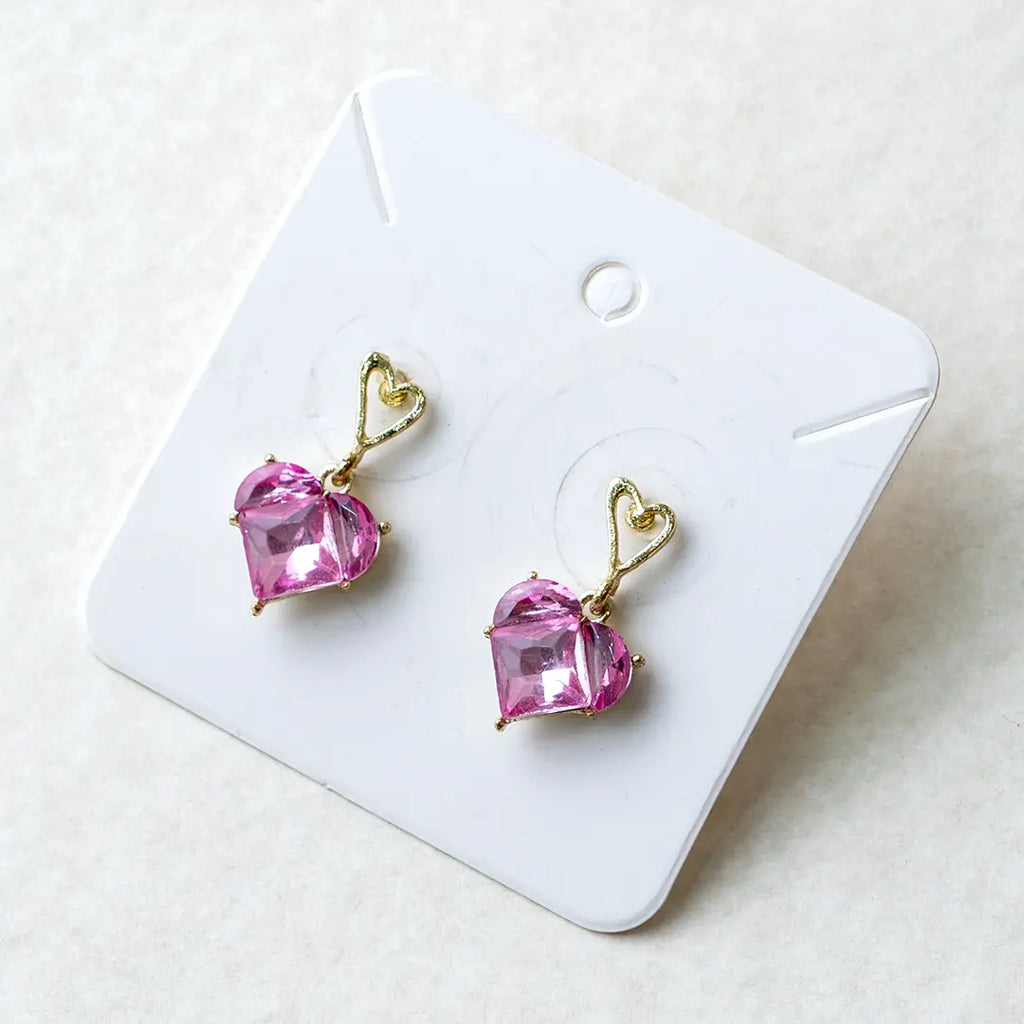 Pink Heart Crystal Earrings