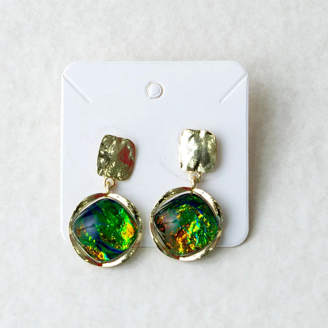 Green Geometric Rhombus Drop Earrings