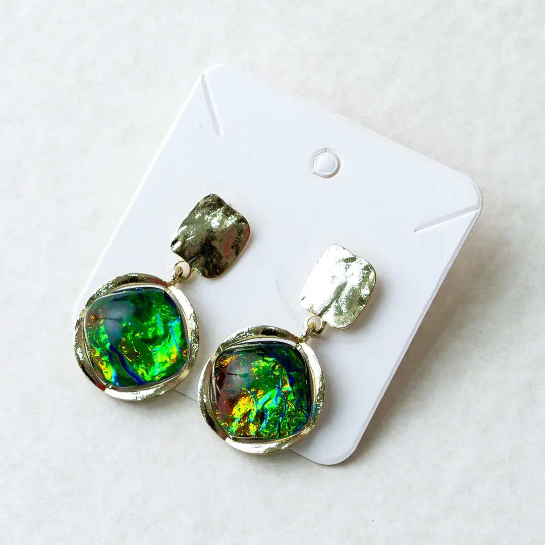 Green Geometric Rhombus Drop Earrings