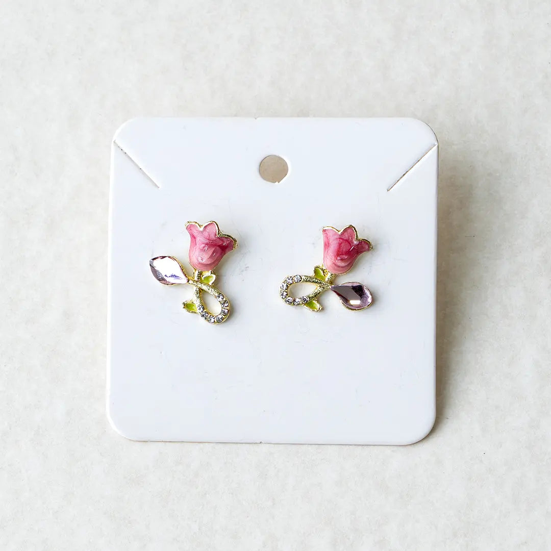 Pink Tulip Enamel Stud Earrings