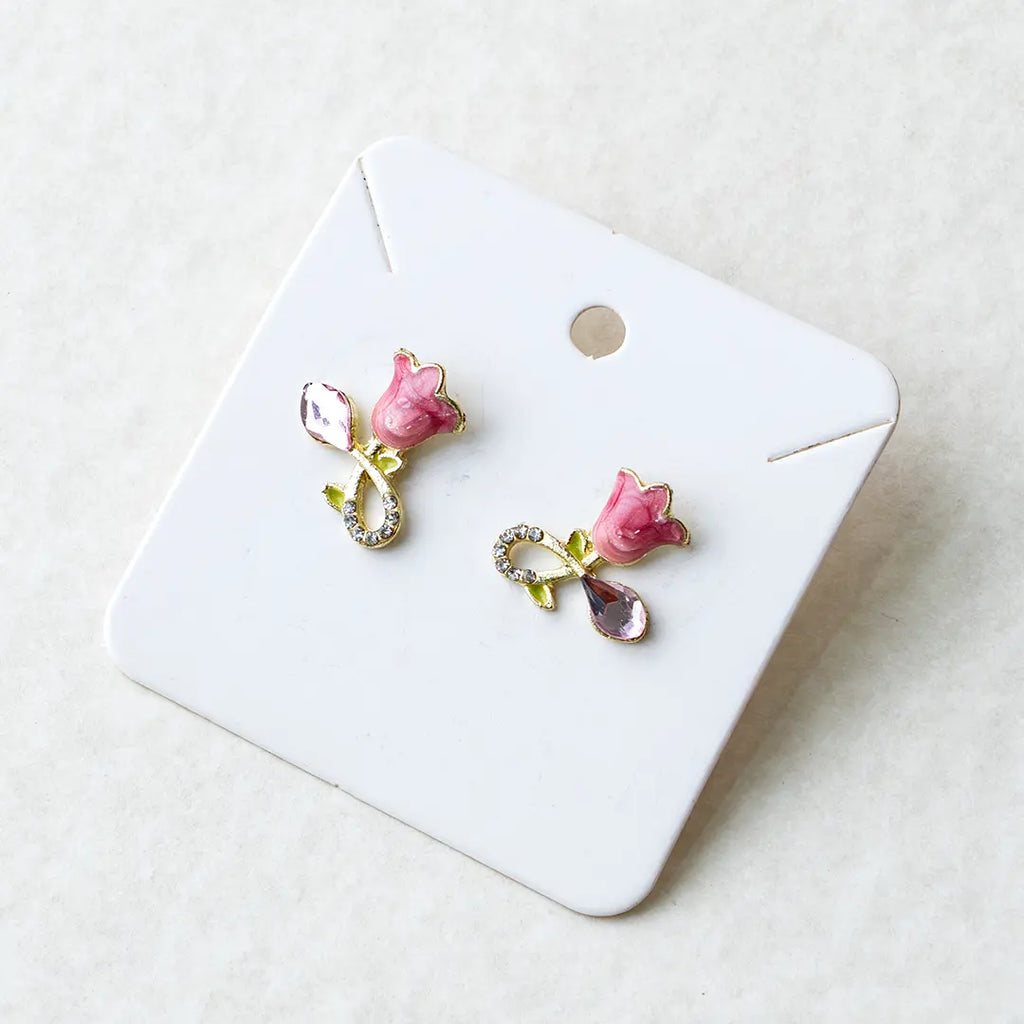 Pink Tulip Enamel Stud Earrings