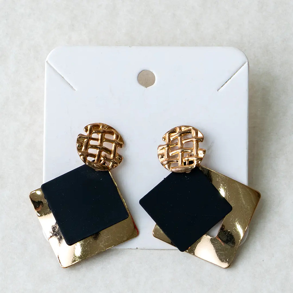 Black & Gold Geometric Stud Earrings