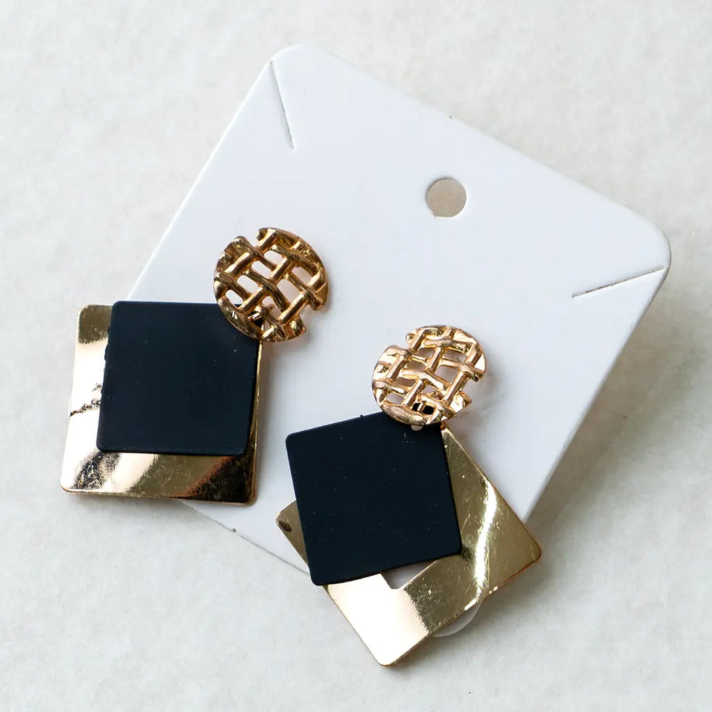 Black & Gold Geometric Stud Earrings