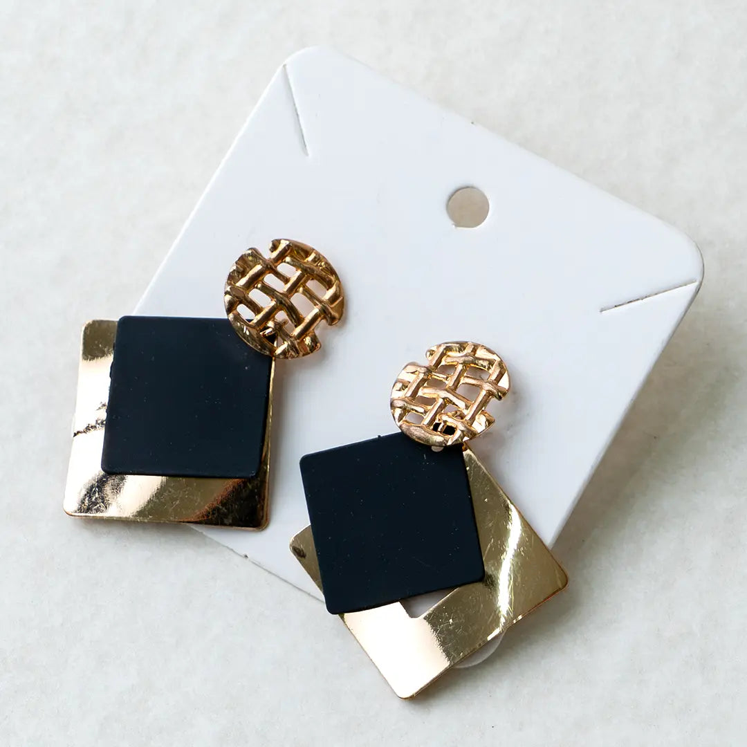 Black & Gold Geometric Stud Earrings