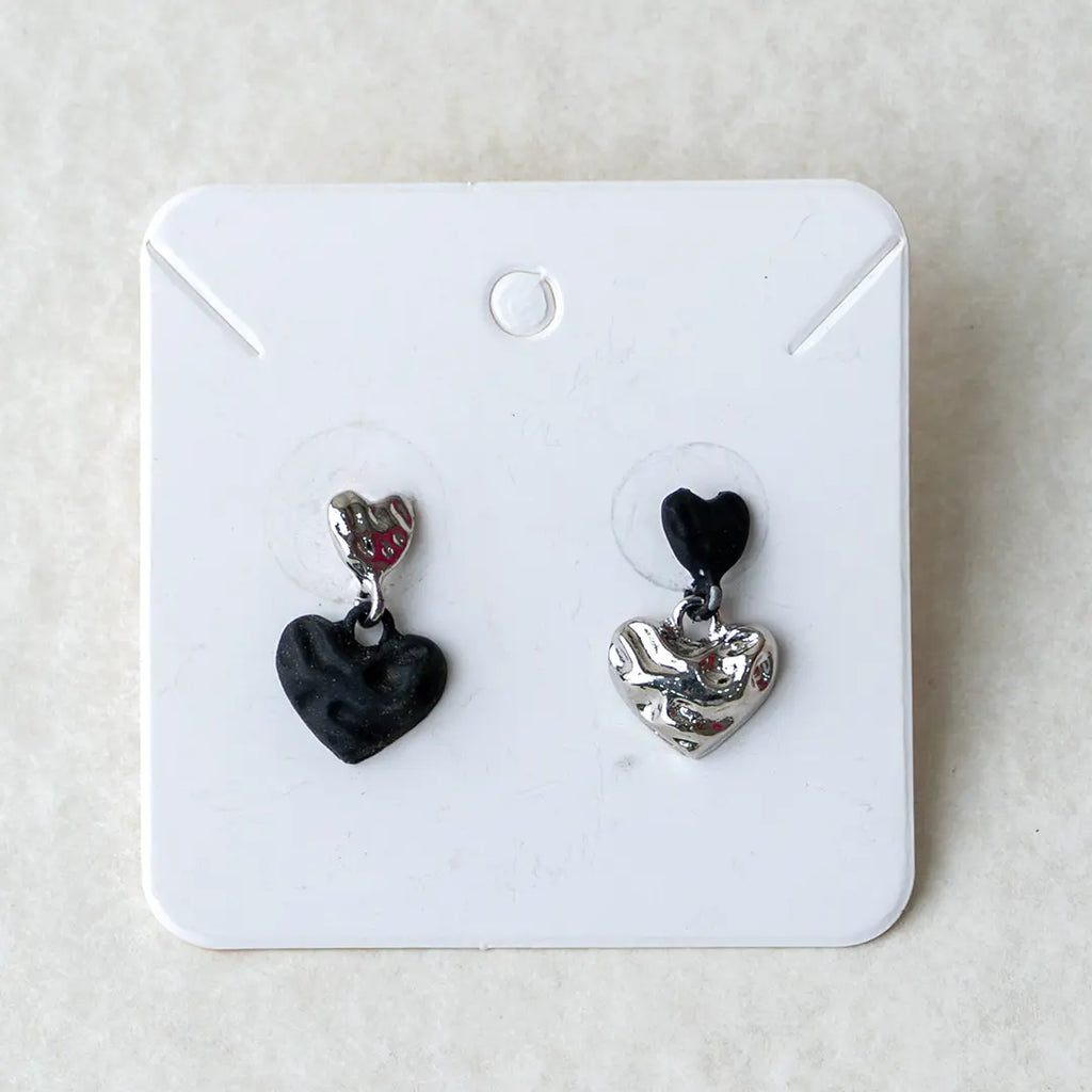 Trendy Mini Heart Black Silver Earrings