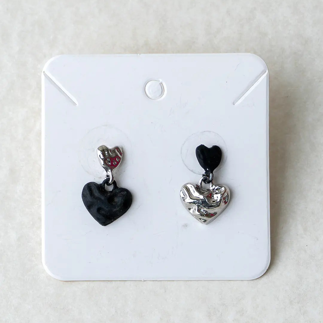 Trendy Mini Heart Black Silver Earrings
