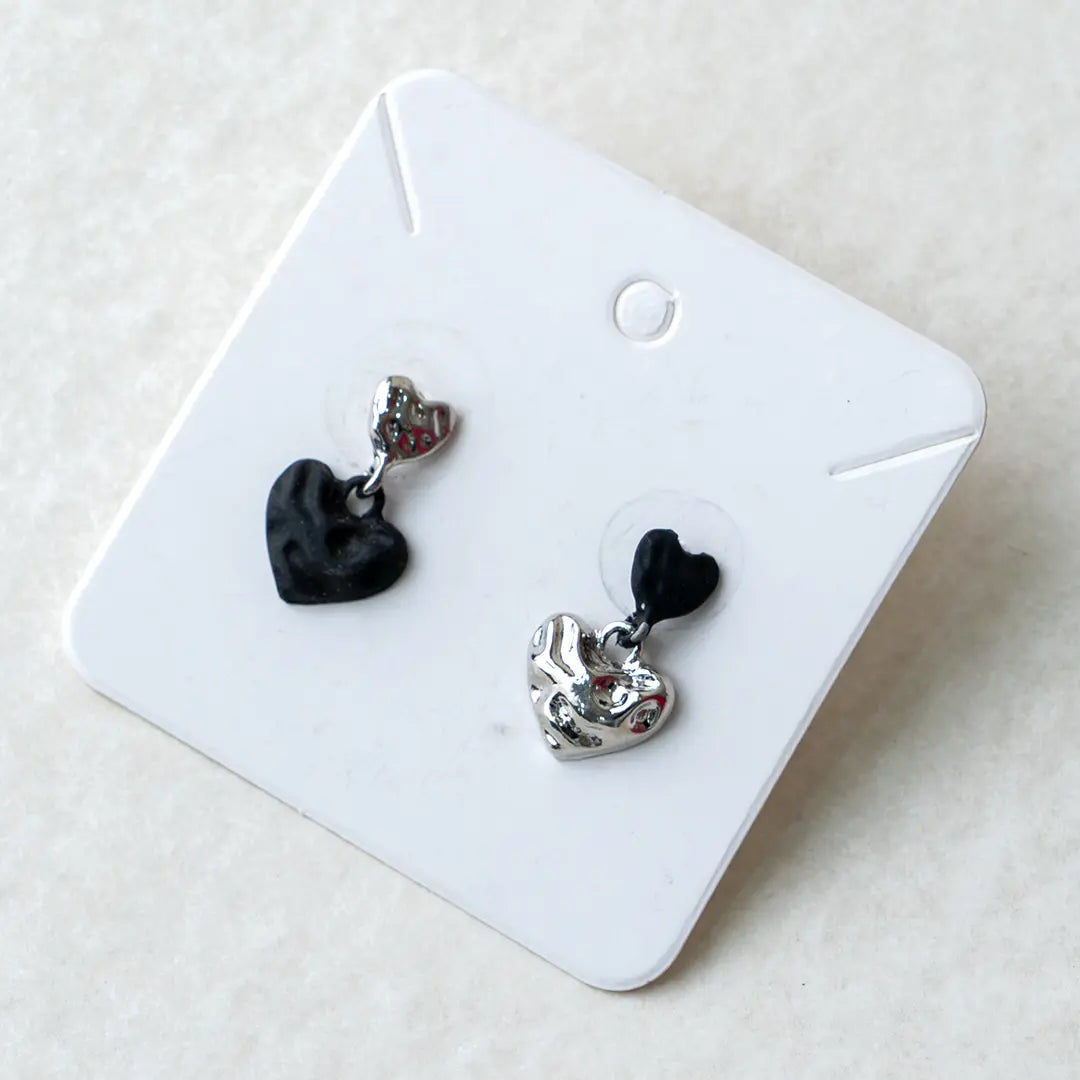Trendy Mini Heart Black Silver Earrings