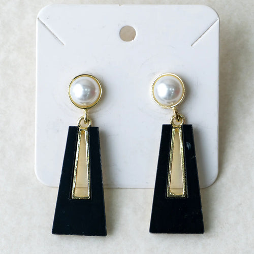 Black Geometric Plated Acrylic Alloy Drop Earrings