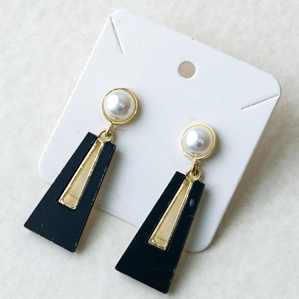 Black Geometric Plating Acrylic Alloy Drop Earrings