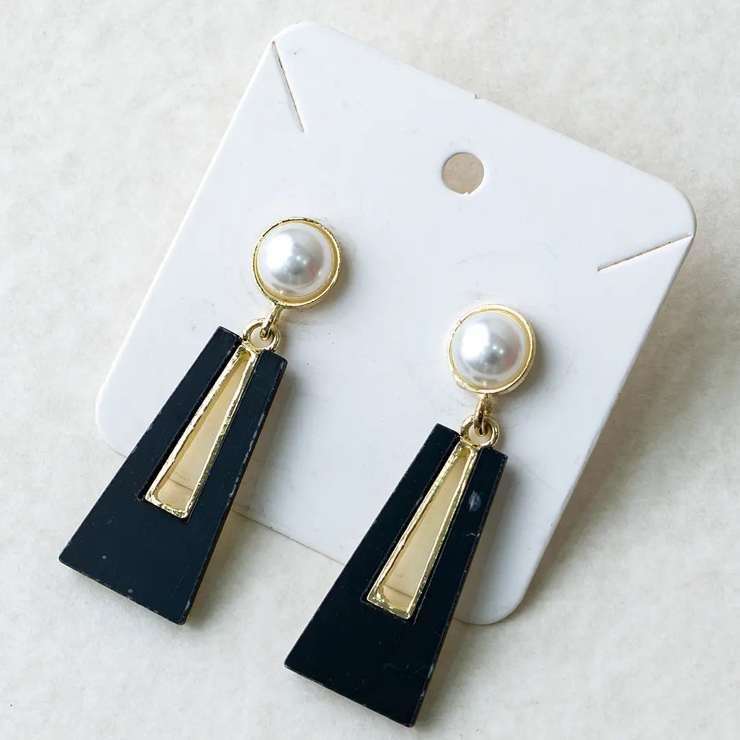 Black Geometric Plating Acrylic Alloy Drop Earrings