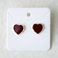 Elegant Marron Red Heart Stud Earrings
