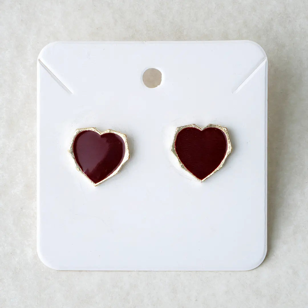 Elegant Marron Red Heart Stud Earrings