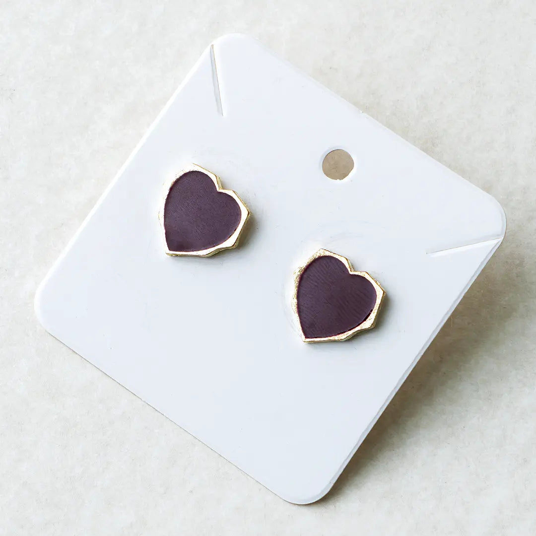 Elegant Marron Red Heart Stud Earrings
