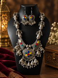 Multi colour oxidised silver plated necklace